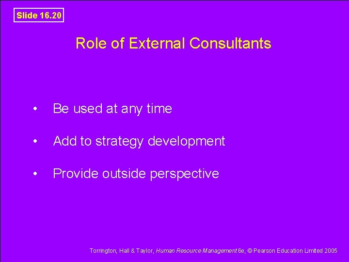 Slide 16. 20 Role of External Consultants • Be used at any time •