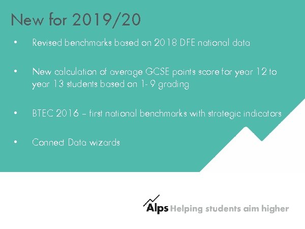 New for 2019/20 • Revised benchmarks based on 2018 DFE national data • New