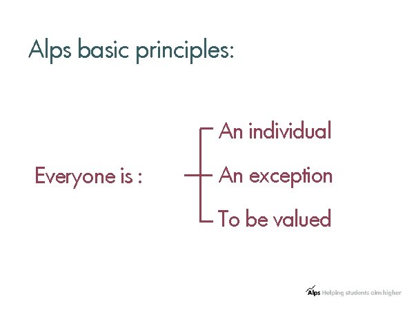 Alps basic principles: An individual Everyone is : An exception To be valued 