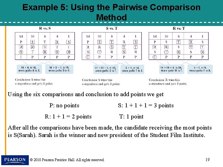 Example 5: Using the Pairwise Comparison Method Using the six comparisons and conclusion to
