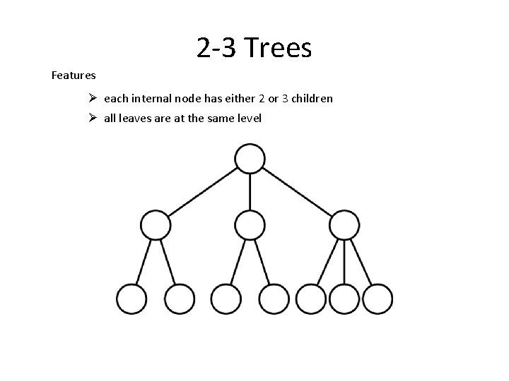 2 -3 Trees Features Ø each internal node has either 2 or 3 children