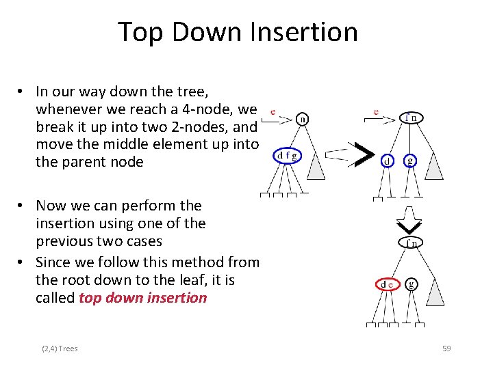 Top Down Insertion • In our way down the tree, whenever we reach a