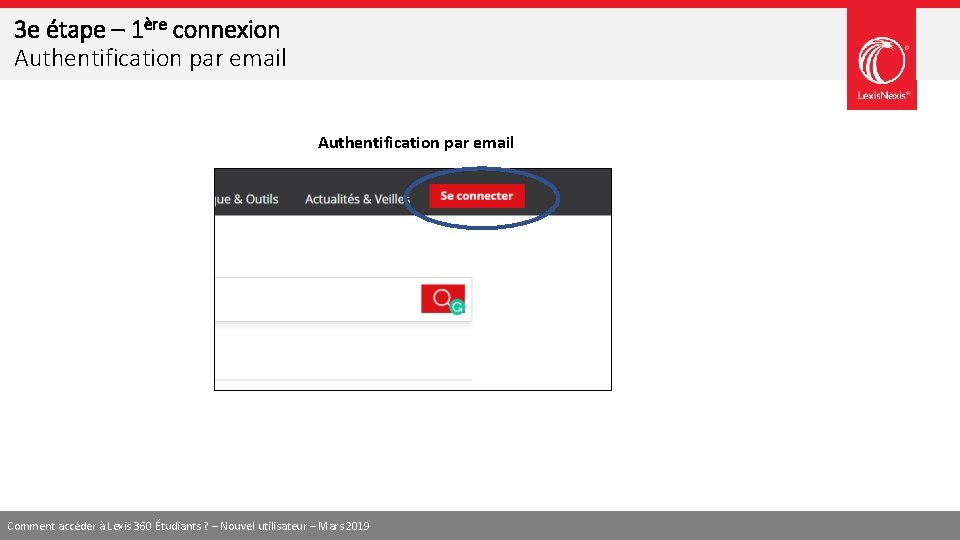 3 e étape – 1ère connexion Authentification par email Comment accéder à Lexis 360