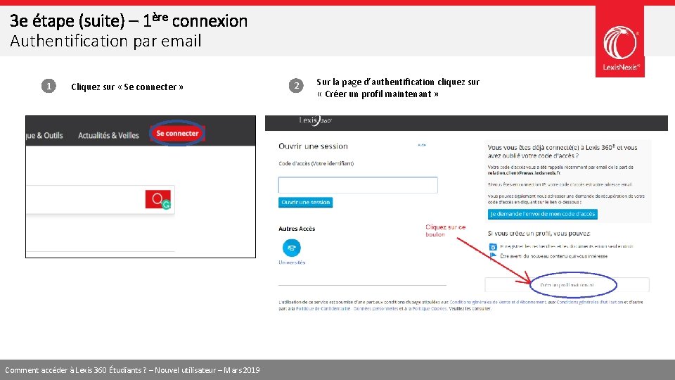 3 e étape (suite) – 1ère connexion Authentification par email 1 Cliquez sur «