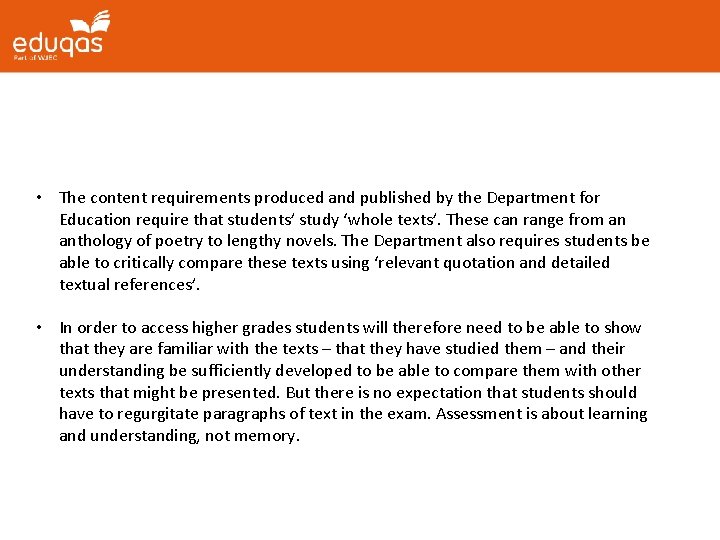  • The content requirements produced and published by the Department for Education require