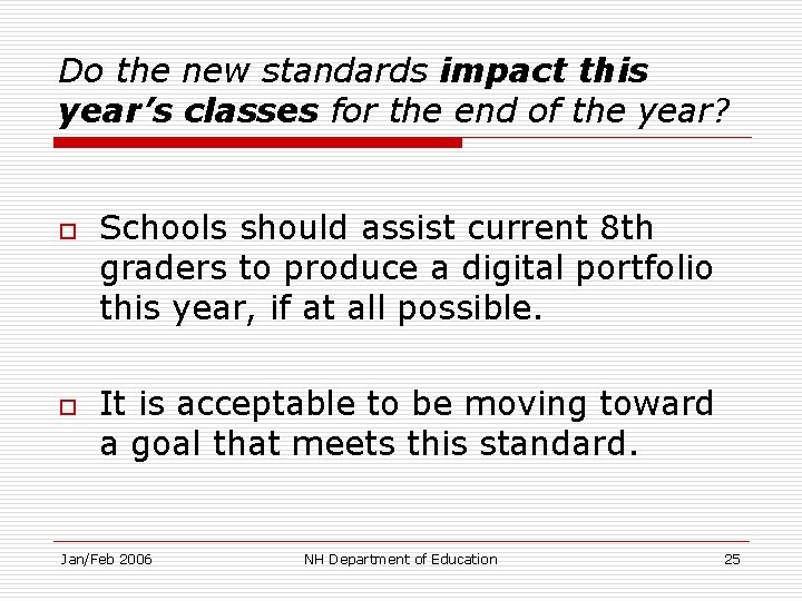 Do the new standards impact this year’s classes for the end of the year?