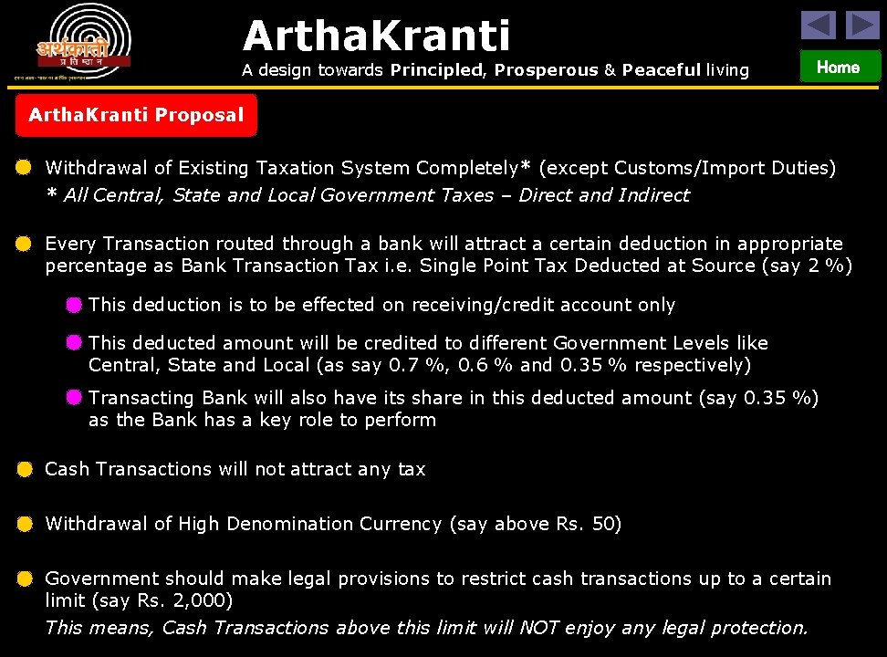 Artha. Kranti A design towards Principled, Prosperous & Peaceful living Home Artha. Kranti Proposal