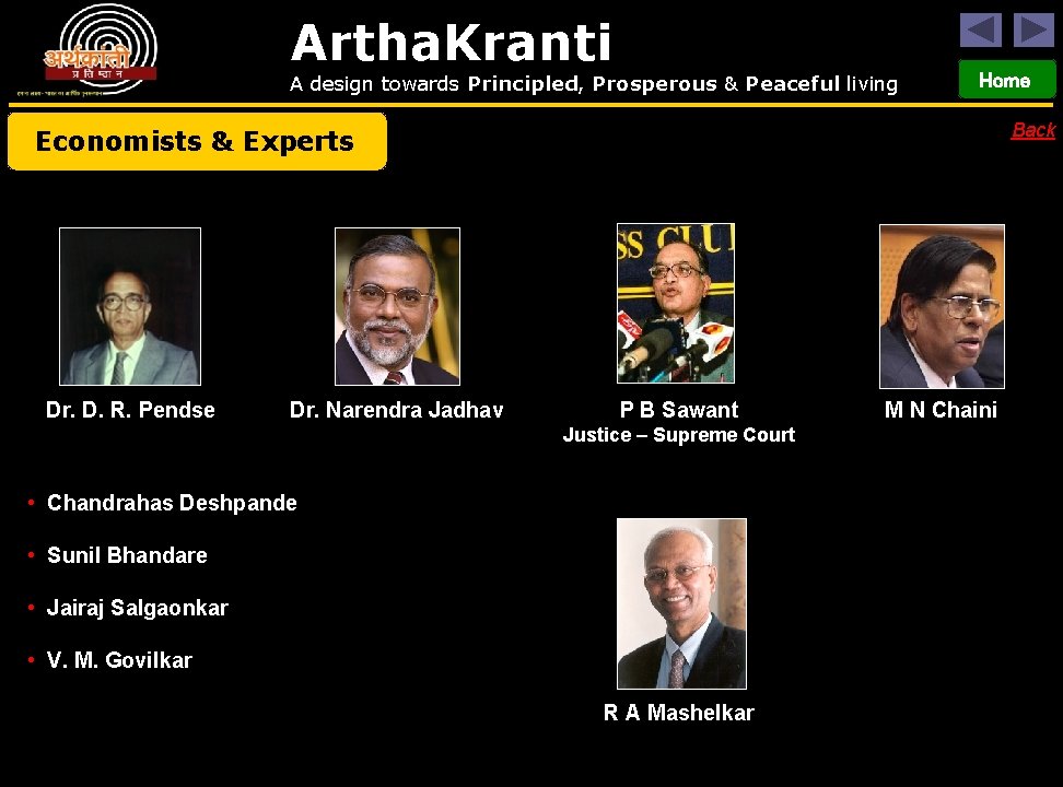 Artha. Kranti A design towards Principled, Prosperous & Peaceful living Home Back Economists &