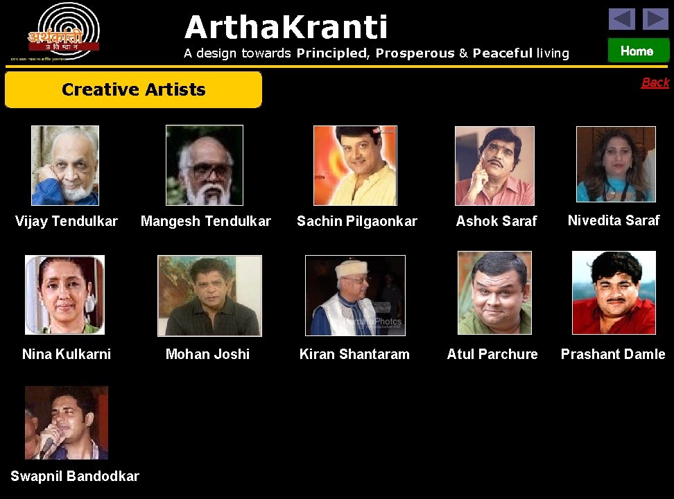 Artha. Kranti A design towards Principled, Prosperous & Peaceful living Home Back Creative Artists