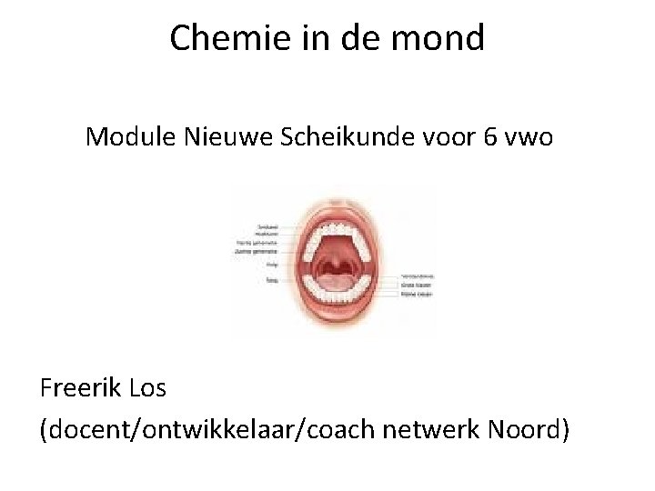 Chemie in de mond Module Nieuwe Scheikunde voor 6 vwo Freerik Los (docent/ontwikkelaar/coach netwerk