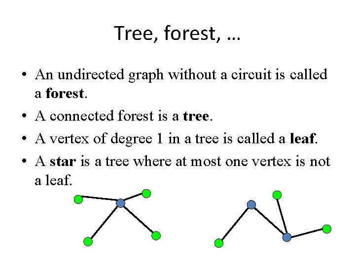 Tree, forest, … • An undirected graph without a circuit is called a forest.