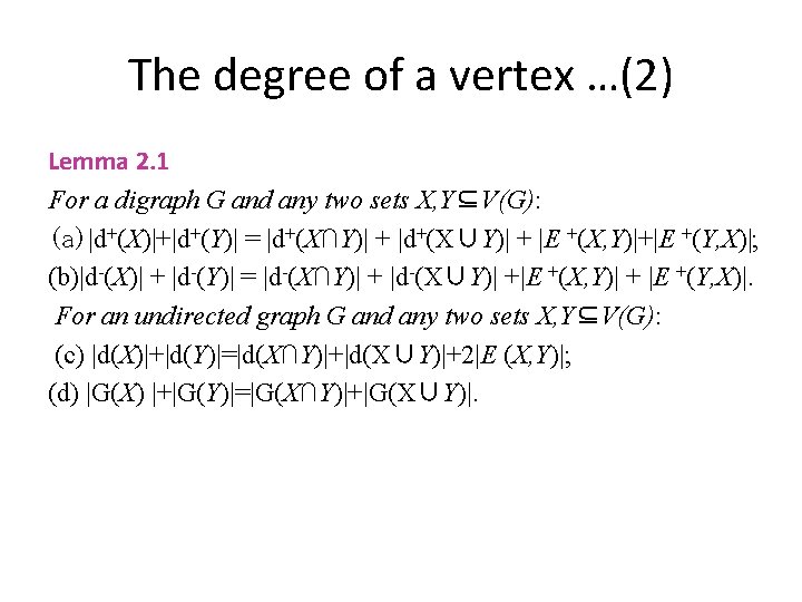 The degree of a vertex …(2) Lemma 2. 1 For a digraph G and