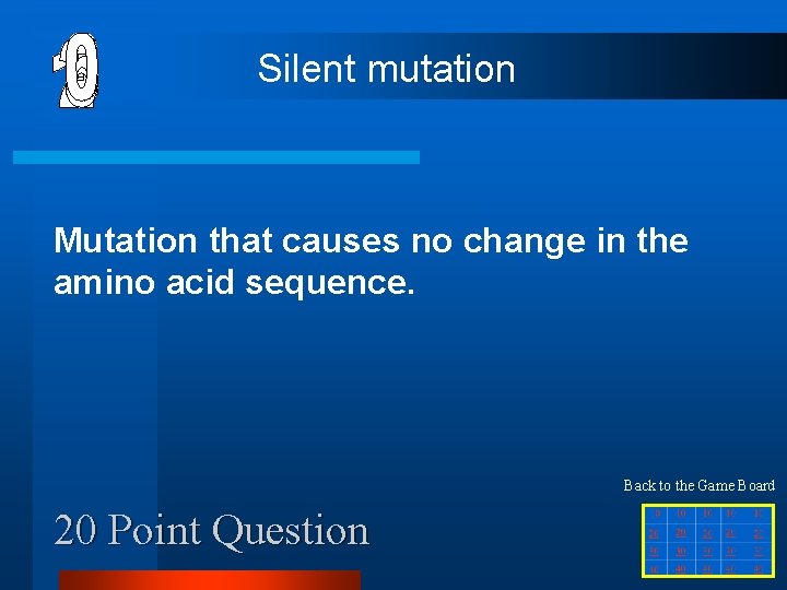Silent mutation Mutation that causes no change in the amino acid sequence. Back to