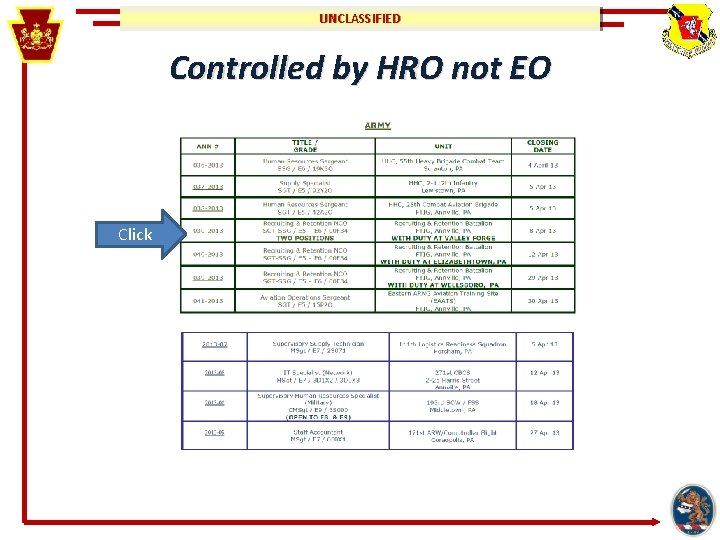 UNCLASSIFIED Controlled by HRO not EO Click 