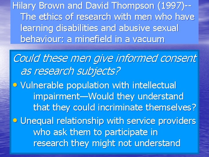 Hilary Brown and David Thompson (1997)-The ethics of research with men who have learning