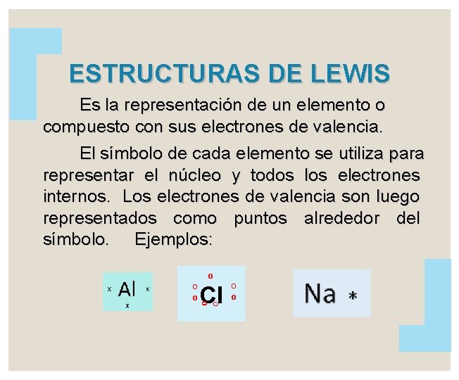 ESTRUCTURAS DE LEWIS Es la representación de un elemento o compuesto con sus electrones