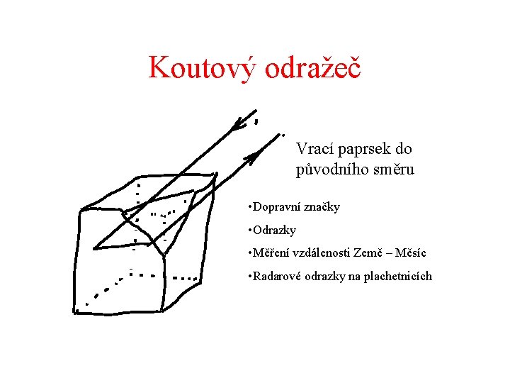 Koutový odražeč Vrací paprsek do původního směru • Dopravní značky • Odrazky • Měření