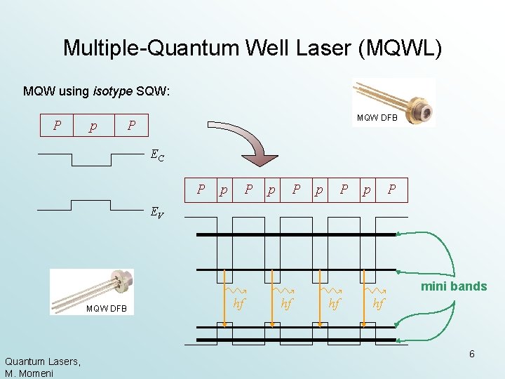 Multiple-Quantum Well Laser (MQWL) MQW using isotype SQW: P p MQW DFB P EC
