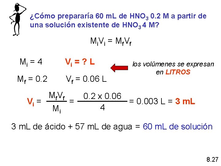 ¿Cómo prepararía 60 m. L de HNO 3 0. 2 M a partir de