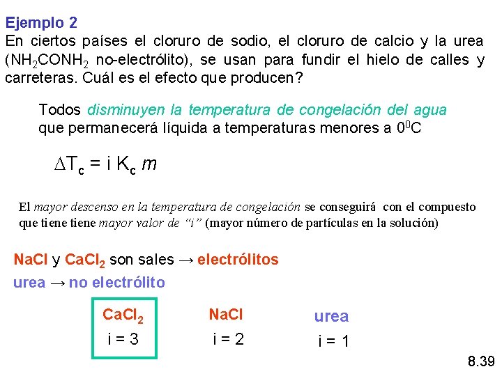 Ejemplo 2 En ciertos países el cloruro de sodio, el cloruro de calcio y
