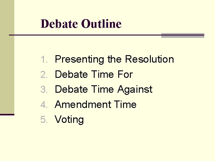 Debate Outline 1. Presenting the Resolution 2. Debate Time For 3. Debate Time Against