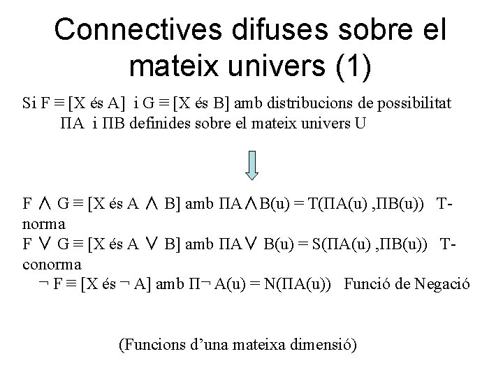 Connectives difuses sobre el mateix univers (1) Si F ≡ [X és A] i