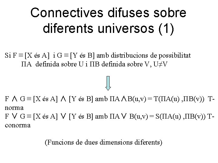 Connectives difuses sobre diferents universos (1) Si F ≡ [X és A] i G