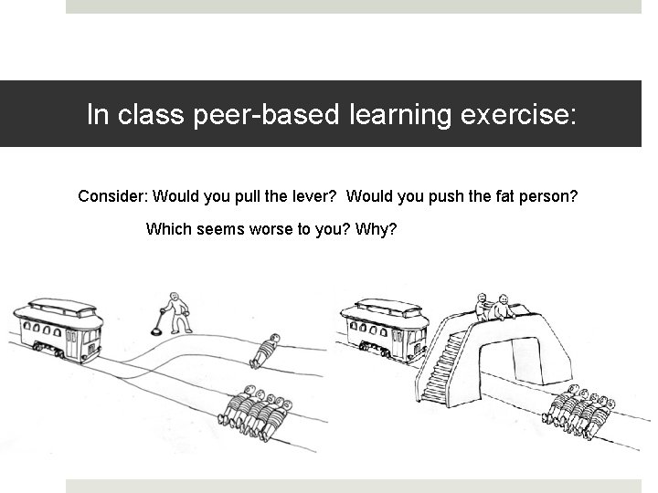 In class peer-based learning exercise: Consider: Would you pull the lever? Would you push
