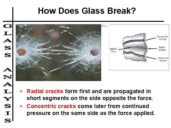 How Does Glass Break? • Radial cracks form first and are propagated in short