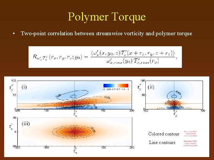 Polymer Torque • Two-point correlation between streamwise vorticity and polymer torque DR=18% Colored contour