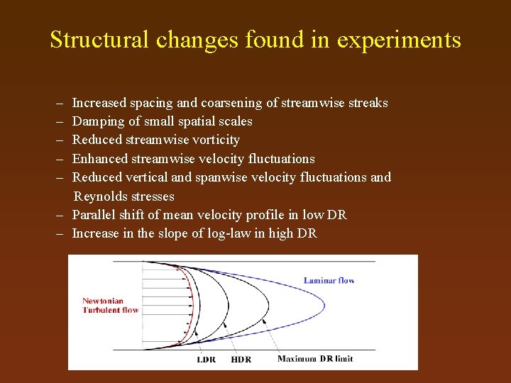 Structural changes found in experiments – – – Increased spacing and coarsening of streamwise