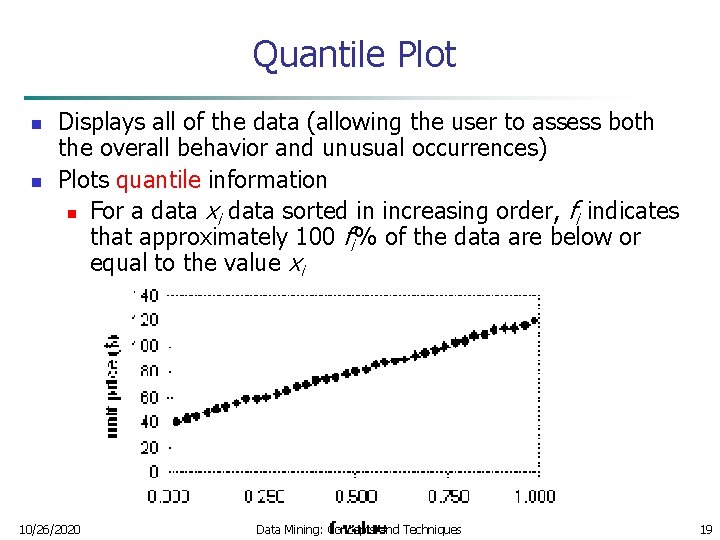 Quantile Plot n n Displays all of the data (allowing the user to assess