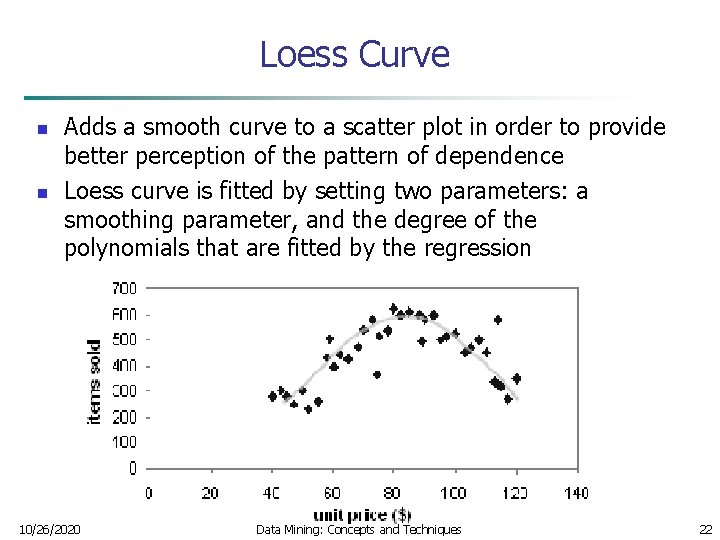 Loess Curve n n Adds a smooth curve to a scatter plot in order