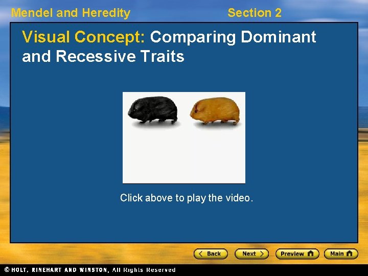 Mendel and Heredity Section 2 Visual Concept: Comparing Dominant and Recessive Traits Click above