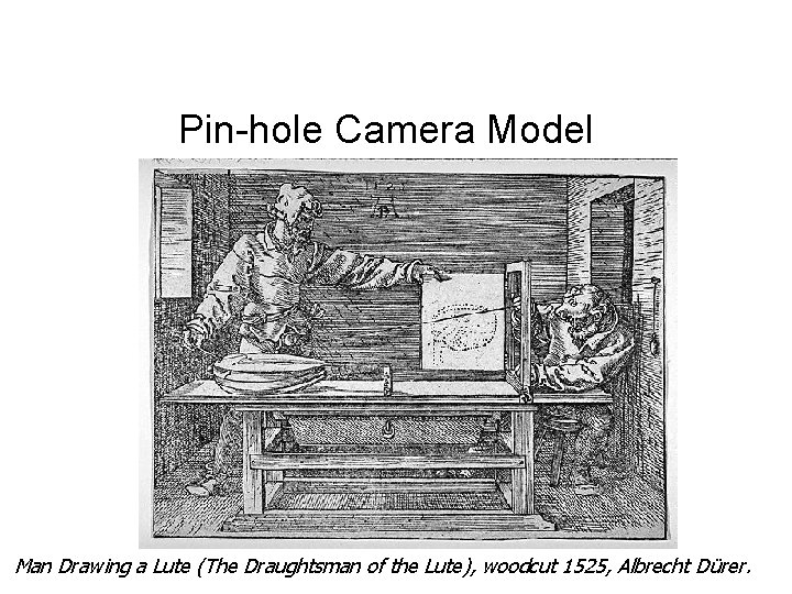 Pin-hole Camera Model Man Drawing a Lute (The Draughtsman of the Lute), woodcut 1525,