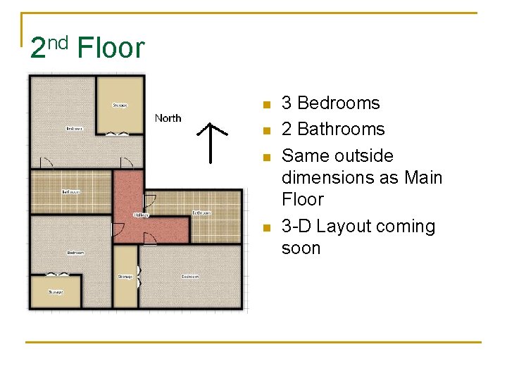 2 nd Floor n n 3 Bedrooms 2 Bathrooms Same outside dimensions as Main