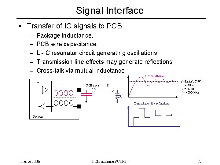 Signal Interface • Transfer of IC signals to PCB – – – Package inductance.