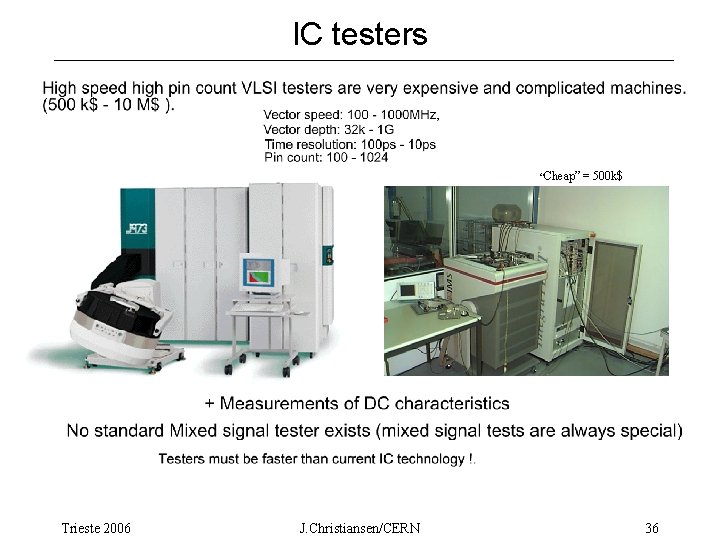 IC testers “Cheap” = Trieste 2006 J. Christiansen/CERN 500 k$ 36 