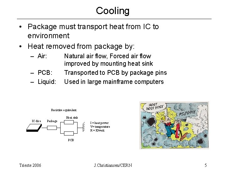 Cooling • Package must transport heat from IC to environment • Heat removed from