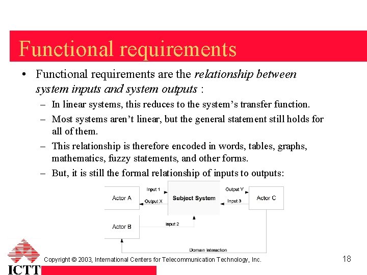 Functional requirements • Functional requirements are the relationship between system inputs and system outputs