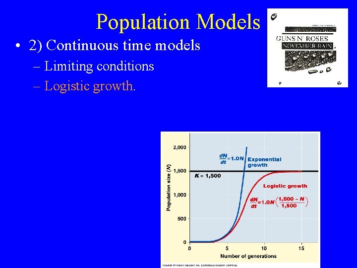 Population Models • 2) Continuous time models – Limiting conditions – Logistic growth. 