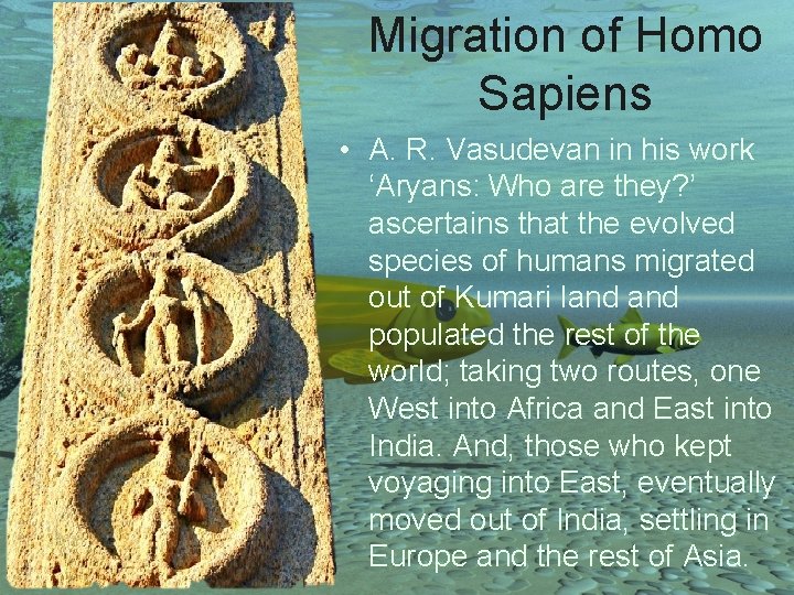 Migration of Homo Sapiens • A. R. Vasudevan in his work ‘Aryans: Who are