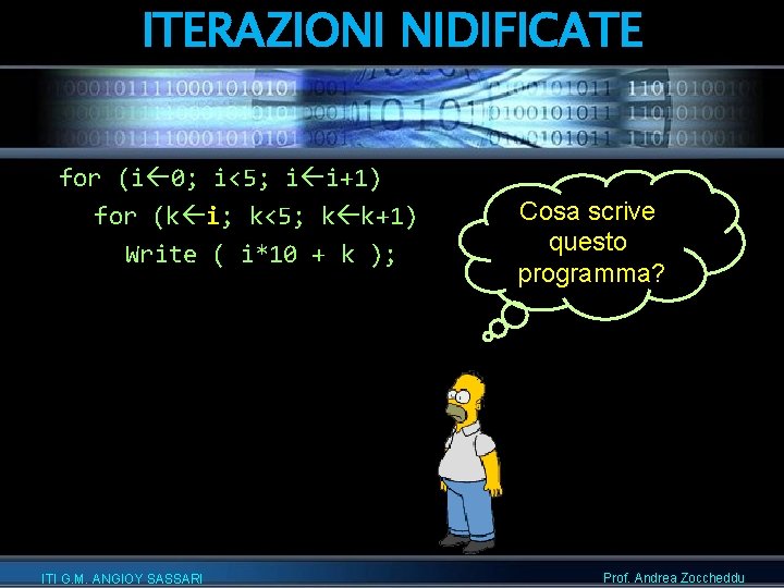 ITERAZIONI NIDIFICATE for (i 0; i<5; i i+1) for (k i; k<5; k k+1)