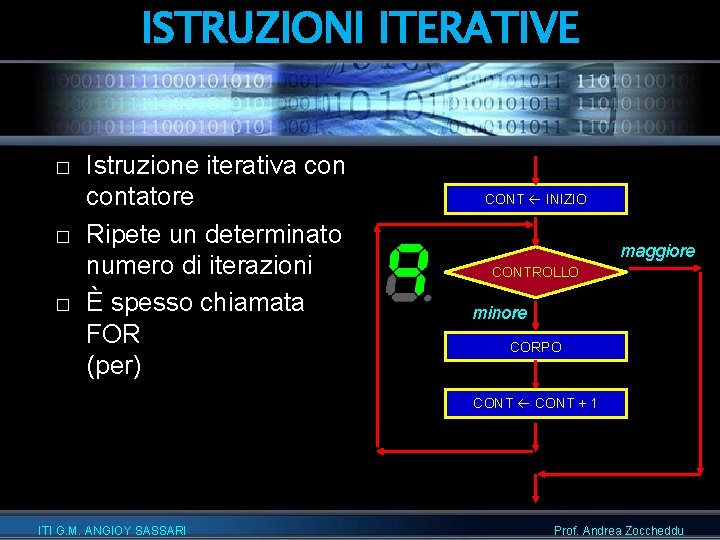 ISTRUZIONI ITERATIVE � � � Istruzione iterativa contatore Ripete un determinato numero di iterazioni