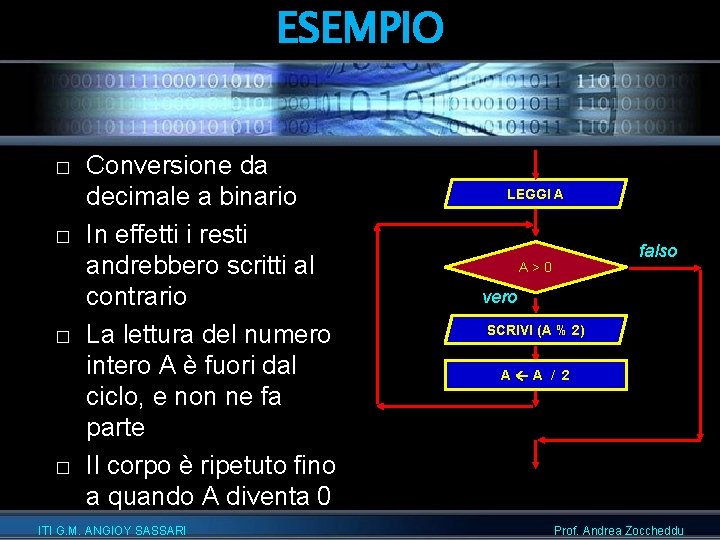 ESEMPIO � � Conversione da decimale a binario In effetti i resti andrebbero scritti