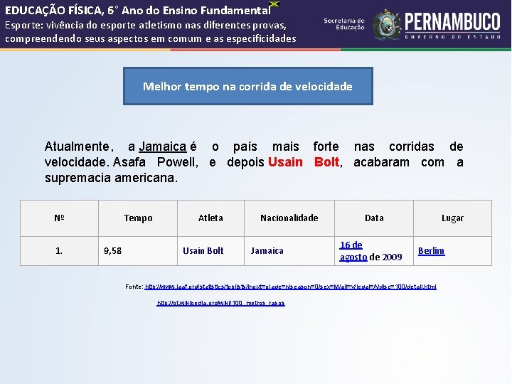 EDUCAÇÃO FÍSICA, 6° Ano do Ensino Fundamental Esporte: vivência do esporte atletismo nas diferentes