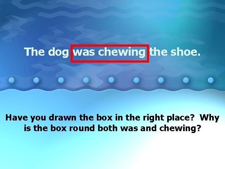 The dog was chewing the shoe. Have you drawn the box in the right