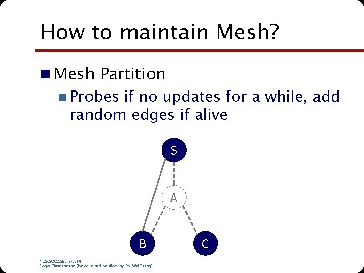 How to maintain Mesh? n Mesh Partition n Probes if no updates for a