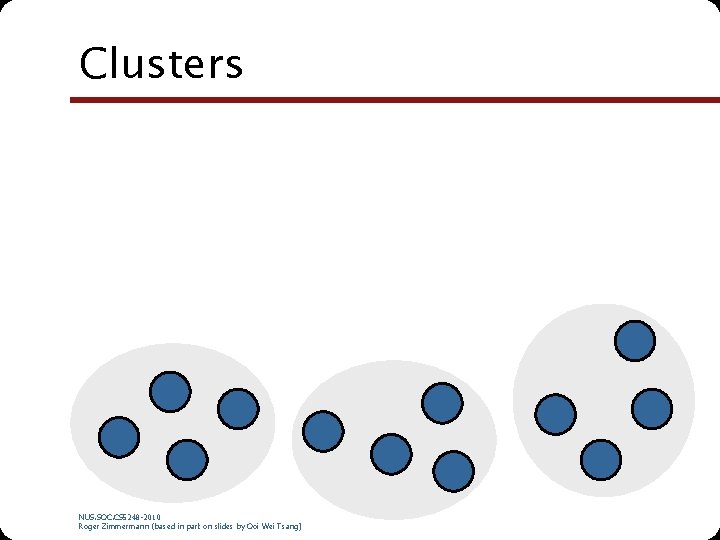 Clusters NUS. SOC. CS 5248 -2010 Roger Zimmermann (based in part on slides by