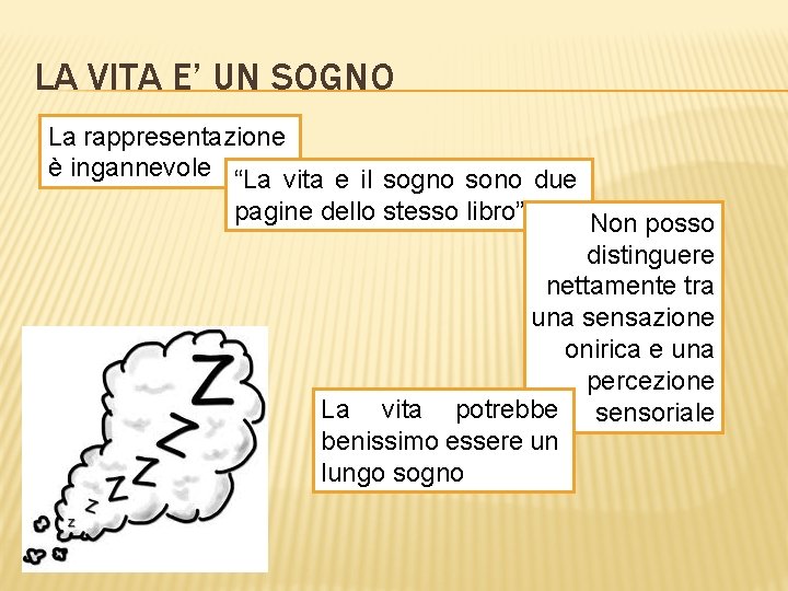 LA VITA E’ UN SOGNO La rappresentazione è ingannevole “La vita e il sogno